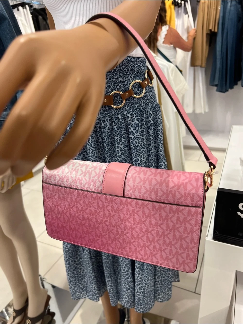 Michael Kors Pink Gradient Logo Crossbody Bag with Gold MK Emblem